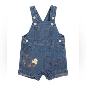👶 Small Wonders Baby Denim Shortalls – Newborn Size 🧸 with bear embroidered